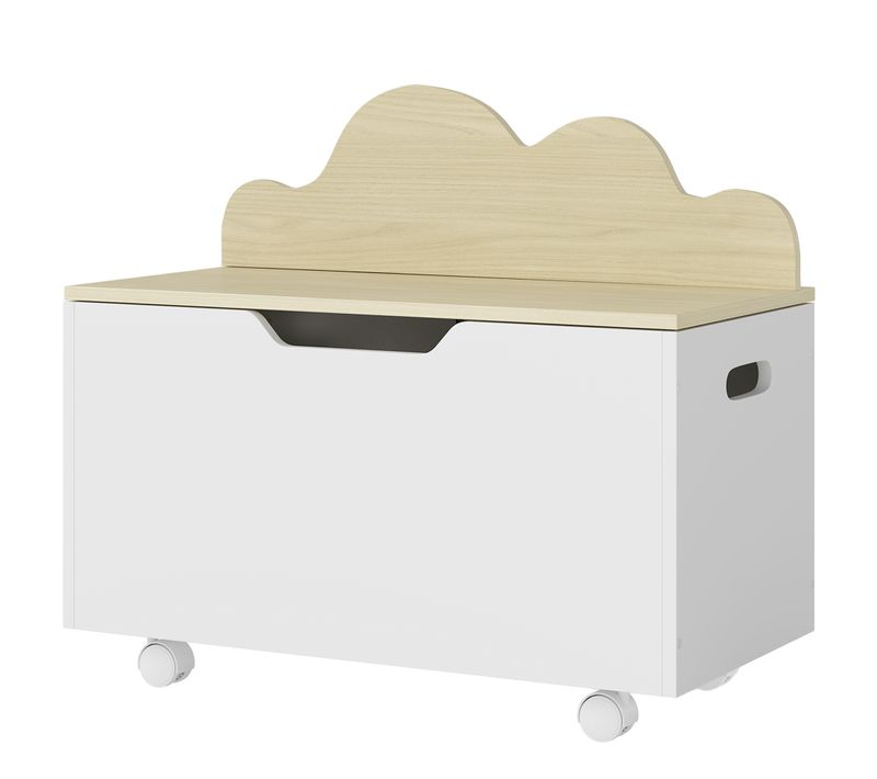 Coffre à Jouets Bois Mobile Design Nuage Blanc Effet Bois Clair
