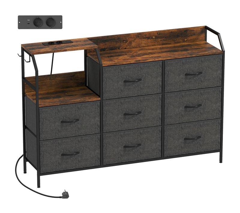 Commode 8 Tiroirs Non Tissés Anthracite Acier Noir Effet Bois Vieilli
