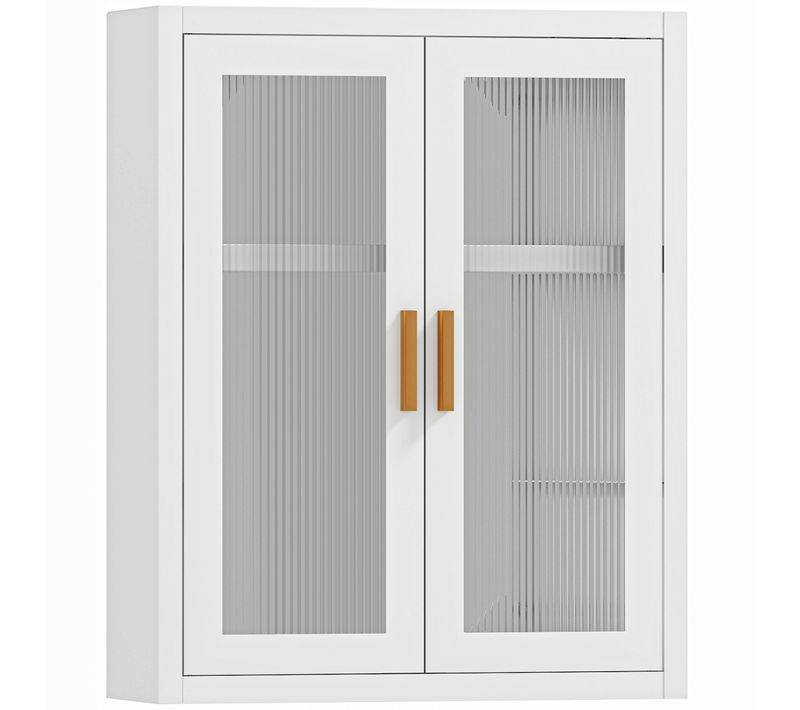 Armoire Murale Métal étagère 2 Portes Acrylique Cannelé Blanc Doré