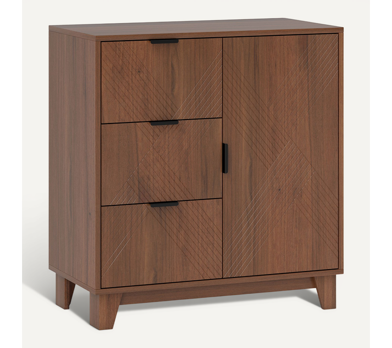 Buffet Design Graphique Effet Bois Foncé Noyer 3 Tiroirs Porte étagère