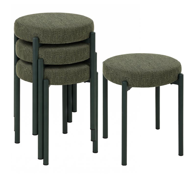 Lot De 4 Tabourets Ronds Empilables Assise Rembourrée Tissu