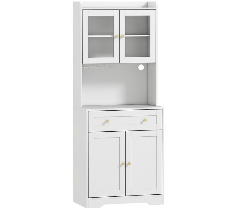 Buffet Haut Vaisselier 2+2 Portes Verre Tiroir Niche Doré Blanc