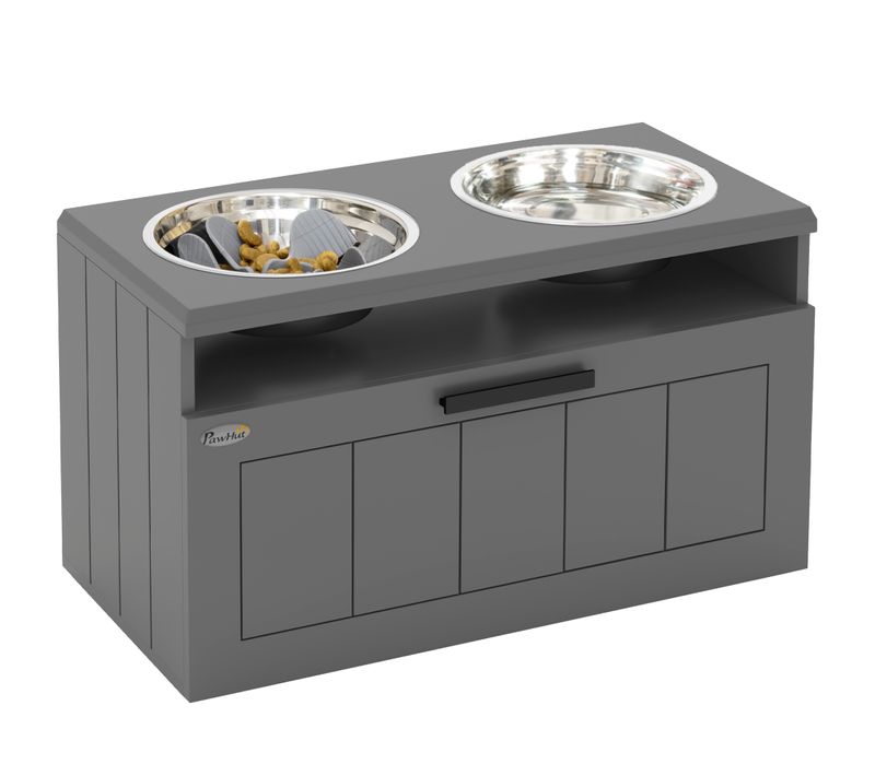 Porte-gamelles Double Surélevé Anti-glouton Tiroir Niche Gris