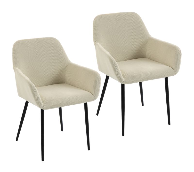 Lot De 2 Chaises De Salon Design Velours Côtelé Métal Noir Blanc Cassé
