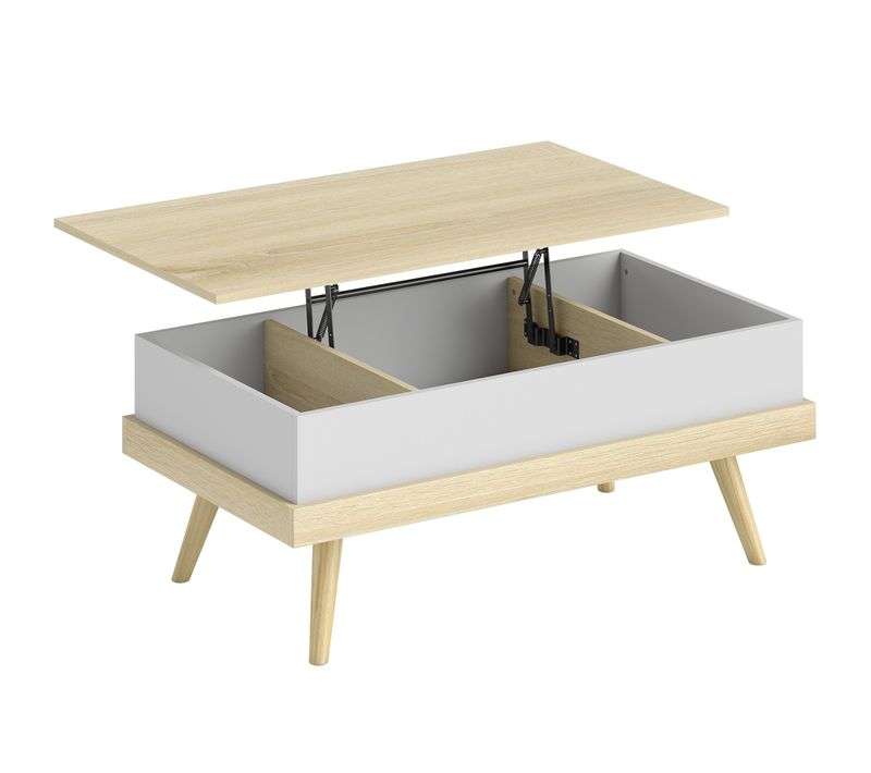 Table Basse Relevable Style Scandinave Coffre 3 Compartiments