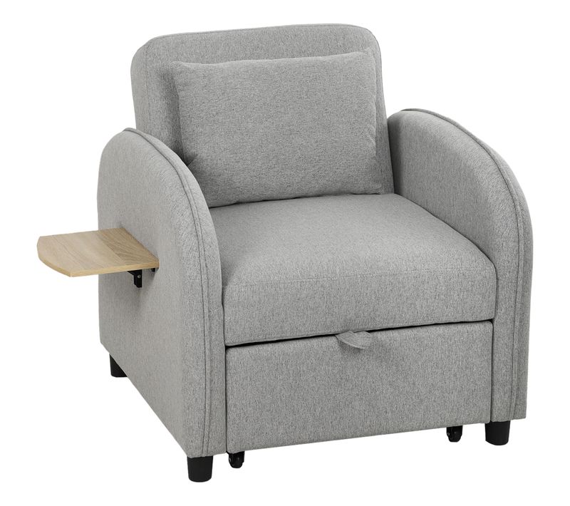 Fauteuil Convertible Inclinable Réglable Tissu Gris Clair