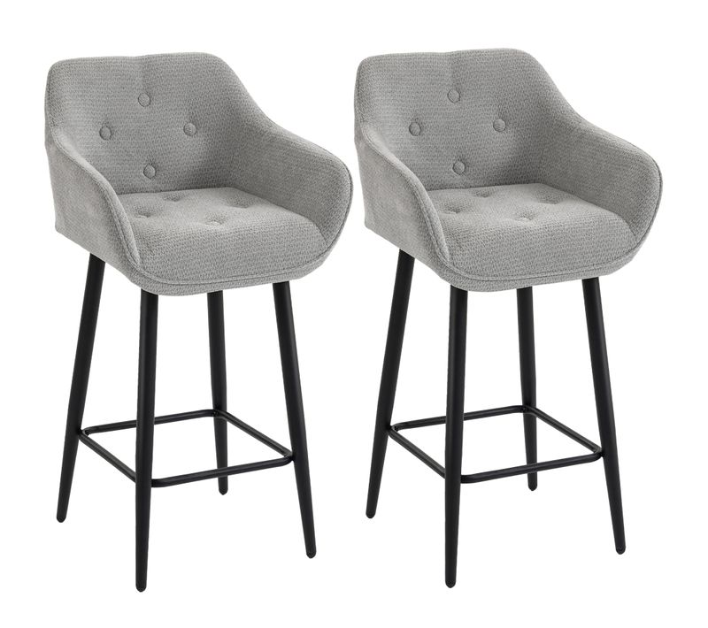Lot De 2 Tabourets De Bar Design Chesterfield Tissu Gris