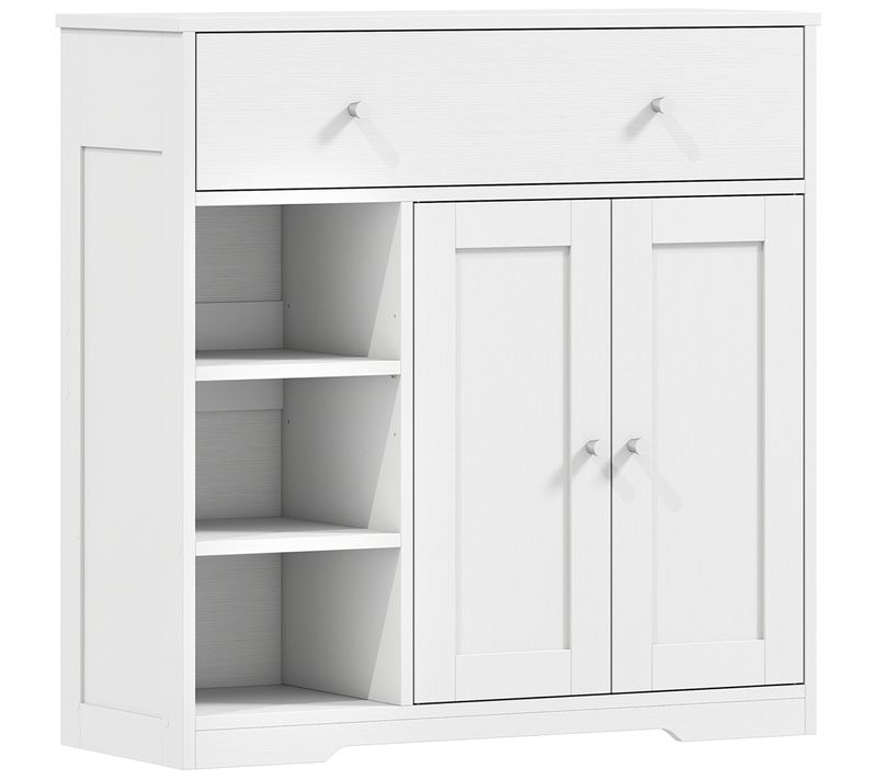Meuble Bas Salle De Bain Effet Bois Blanc 2 Portes 3 Niches Tiroir
