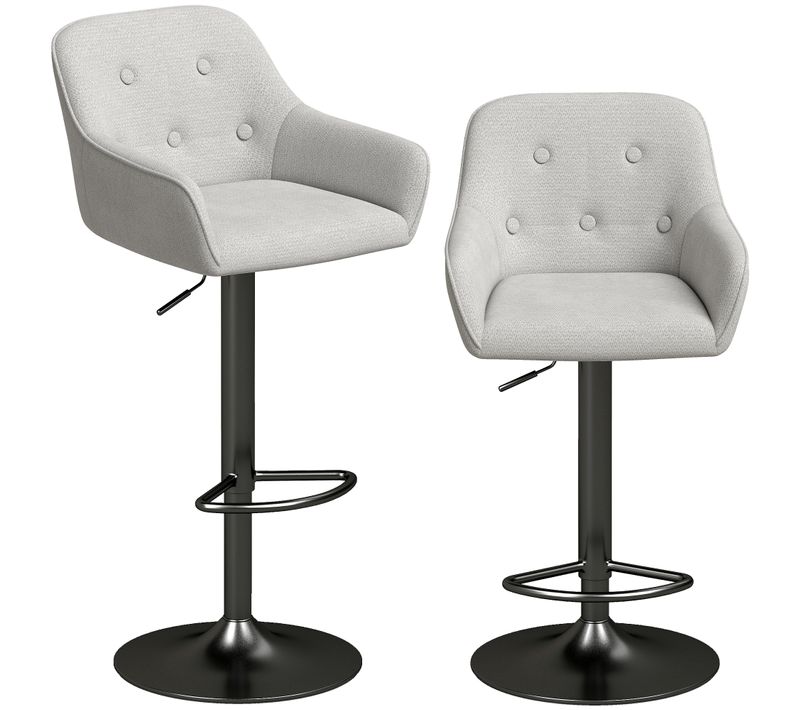 Lot De 2 Tabourets De Bar Style Chesterfield Noir Mat Gris Clair