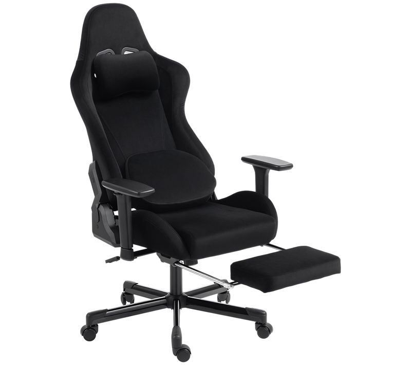 Chaise Gaming Massante Chauffante Inclinable Repose-pied Tissu Noir