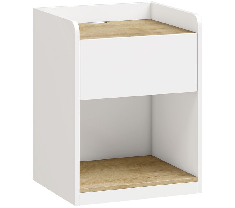 Chevet Bicolore Effet Bois Clair Blanc Tiroir Niche