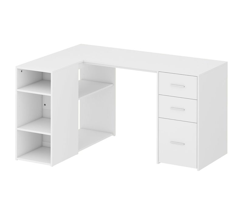 Bureau D'angle Multi-rangement Poignées Alu Blanc