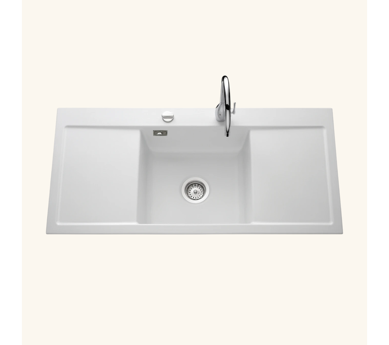 Evier Céramique Blanc Mat Systemceram Cleya 1 Grand Bac 2 Égouttoirs