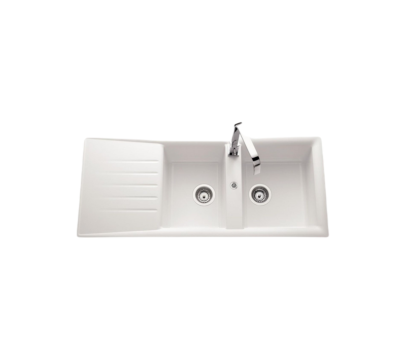 Évier Résine Blanc Ewi Emeraude 2 Bacs 1 Égouttoir