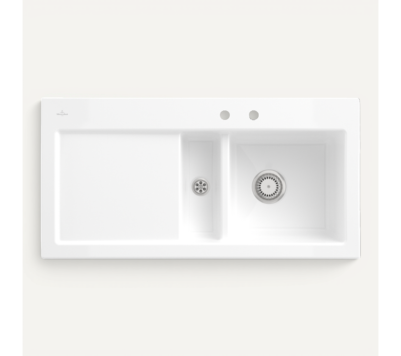 Evier Céramique Blanc Villeroy et Boch Subway Pure 1 Bac Et Demi - égouttoir Gauche