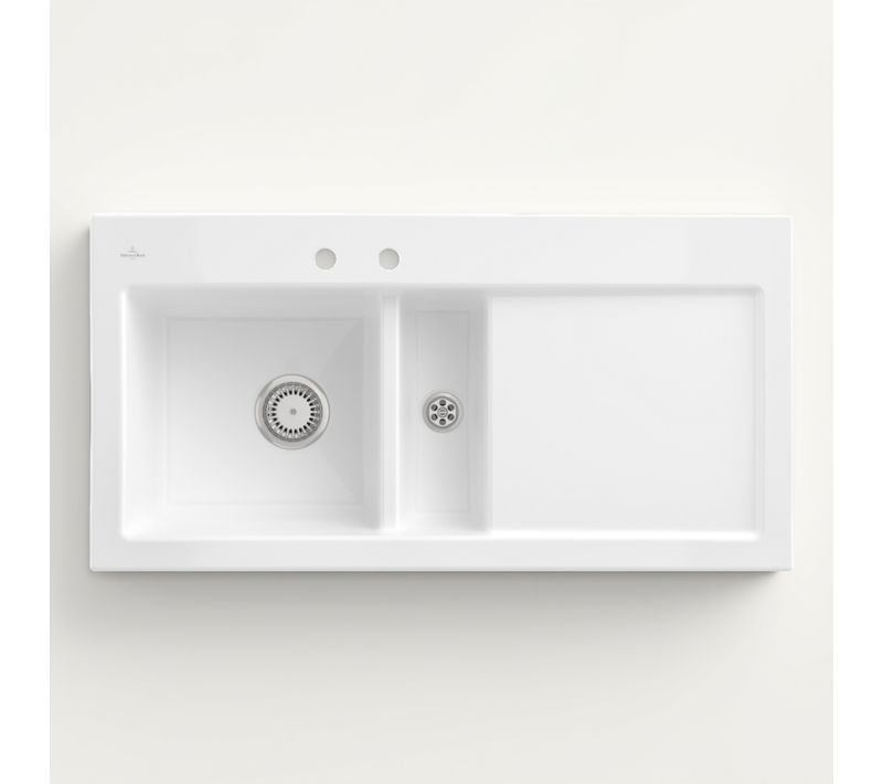 Evier Céramique Blanc Villeroy et Boch Subway Pure 1 Bac Et Demi - égouttoir Droite