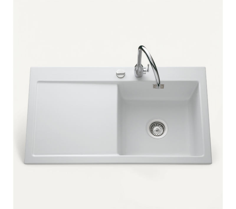 Evier Céramique Blanc Mat Systemceram Cleya 1 Grand Bac - égouttoir Gauche