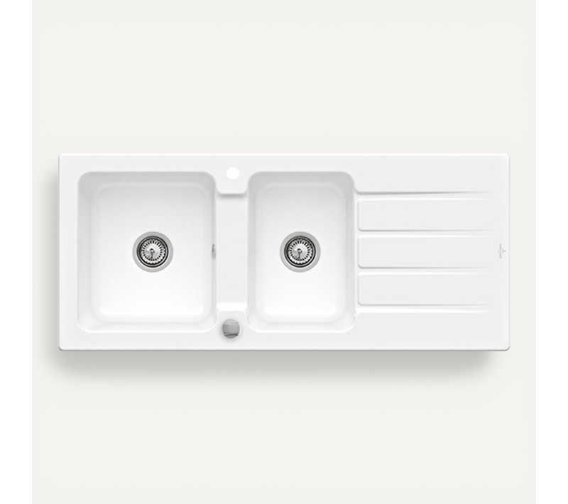 Evier Céramique Blanc Architectura 2 Bacs 1 Égouttoir