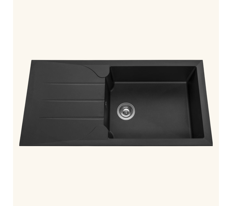 Évier De Synthèse Noir Moucheté Tunia 1 Grand Bac 1 Égouttoir 970x480mm