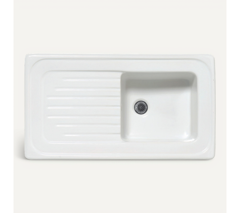 Evier Céramique Blanc Ewi Irène 1 Bac 1 égouttoir