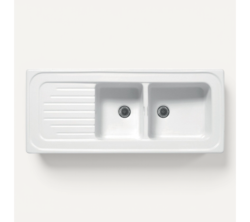 Evier Céramique Blanc Ewi Irène à Encastrer 2 Bacs 1 égouttoir