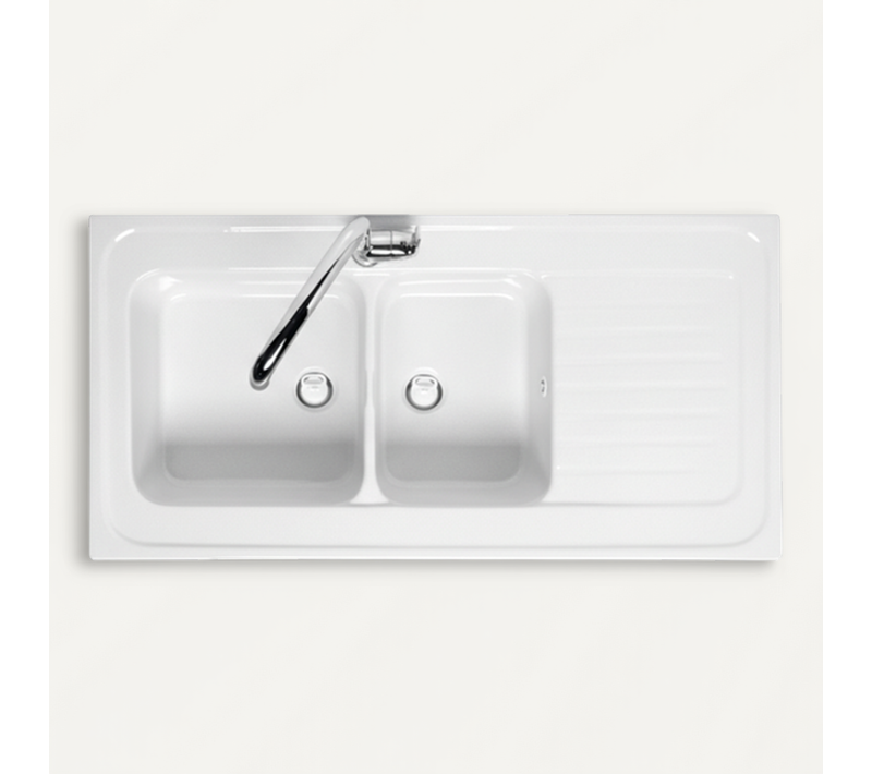 Evier Céramique Blanc Ewi Irène à Poser 2 Bacs 1 égouttoir