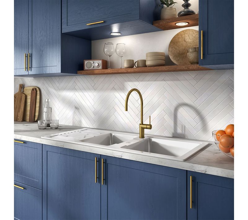 Evier Céramique Blanc Ewi Aglae 2 Bacs 1 Égouttoir