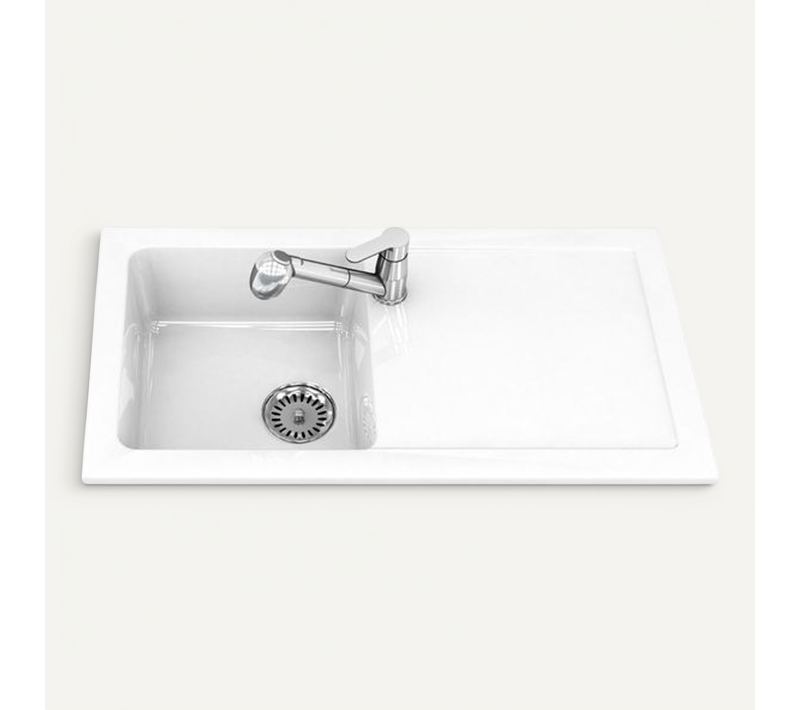 Evier Céramique Blanc Ewi Victoire 1 Bac 1 égouttoir