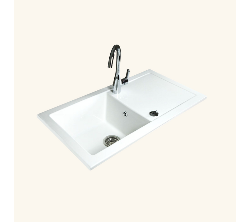 Evier Céramique Blanc Gaspard 1 Bac 1 égouttoir