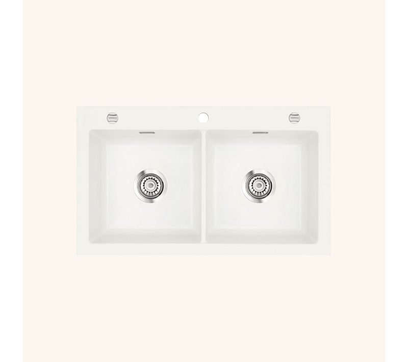 Évier Céramique Blanc Brillant Systemceram Mera 2 Bacs 865x510 Mm