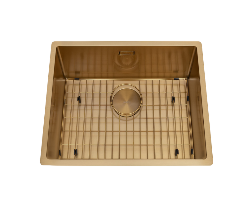 Évier Sous-plan Inox Doré Luisina Legato 1 Bac 560x440 - Grille Et Cache Bonde Doré Inclus