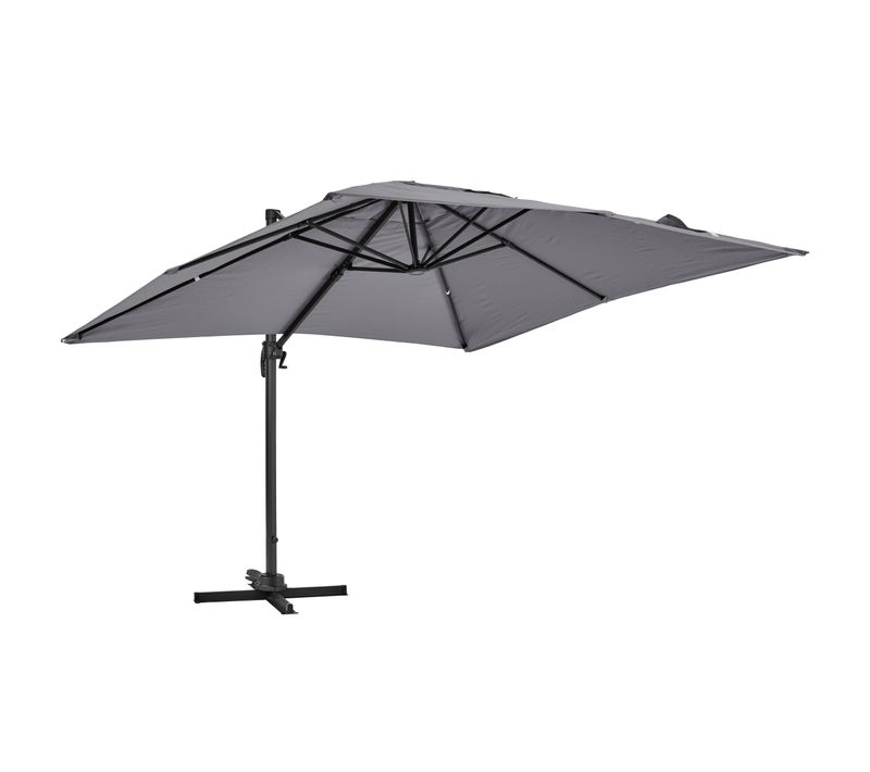 Parasol Déporté Inclinable Et Rotatif 3 X 3m En Aluminium Gris Malaga
