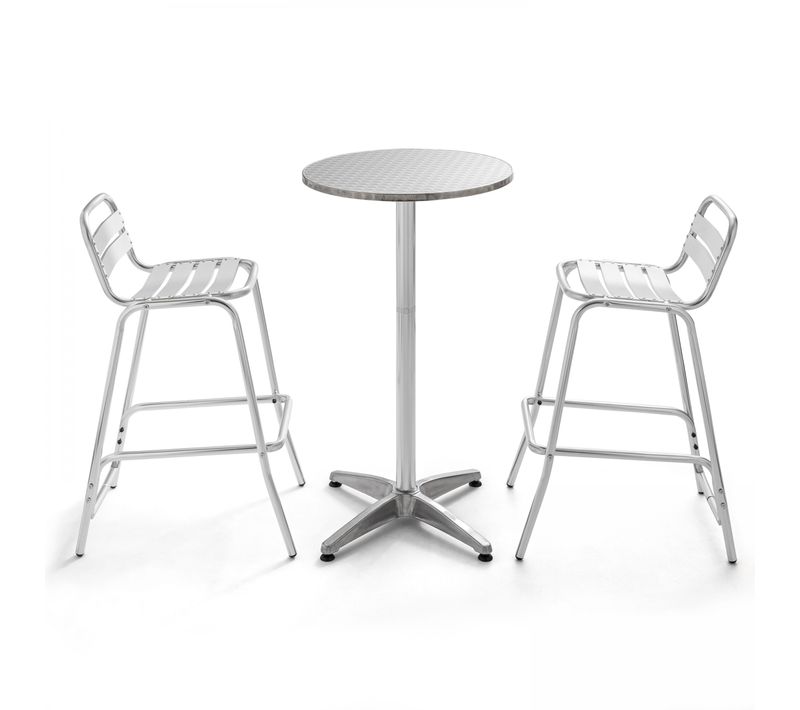 Table De Bar En Aluminium Et 2 Tabourets