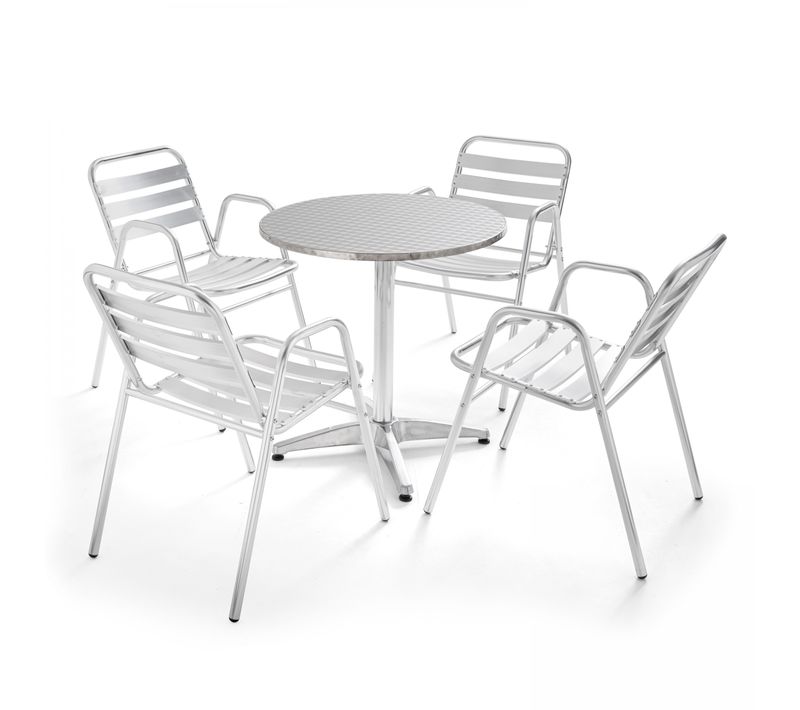 Table De Jardin Ronde En Aluminium Et 4 Fauteuils Camden