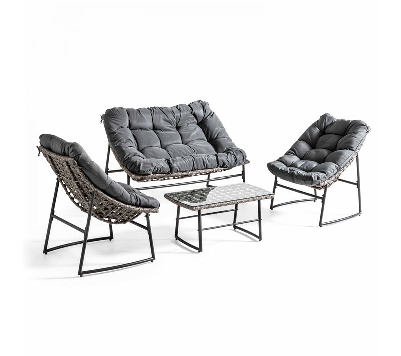 Salon De Jardin 4 Places En Métal Et Résine Gris Lima