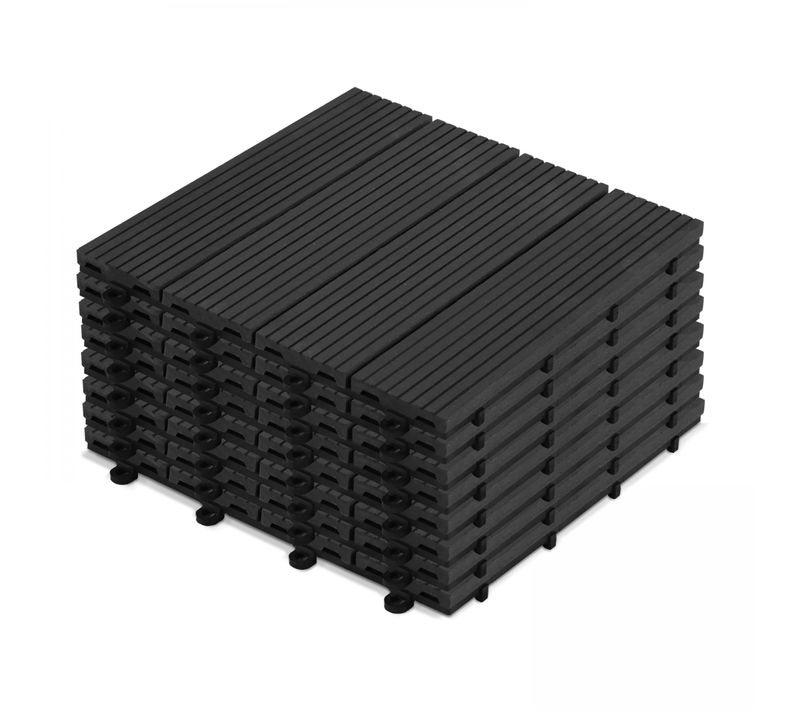 Lot De 8 Dalles Clipsables En Bois Synthétique Gris Foncé