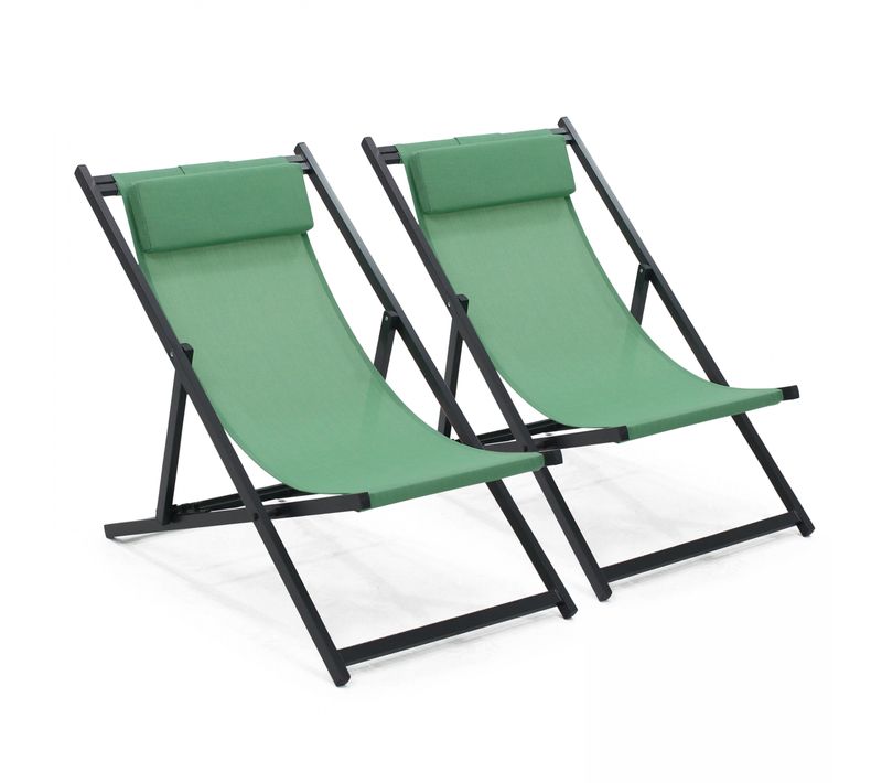 Lot De 2 Transats En Aluminium Vert Santiago