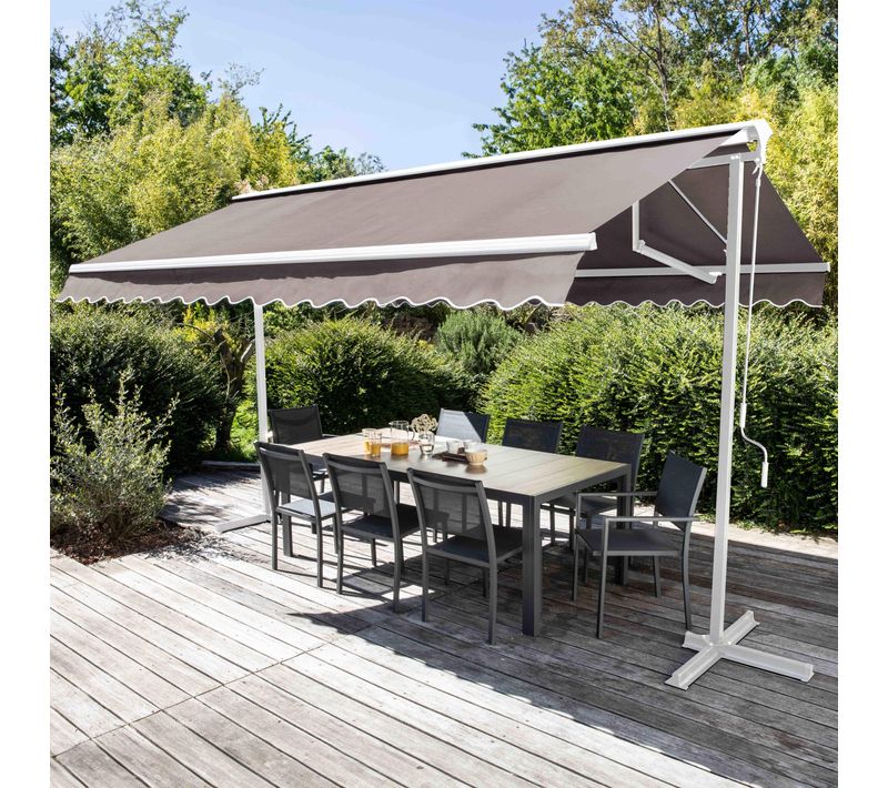 Store Double Pente Avec Coffre 3 X 4 M En Aluminium Taupe Delgada