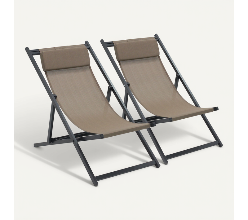 Lot De 2 Transats En Aluminium Taupe Santiago