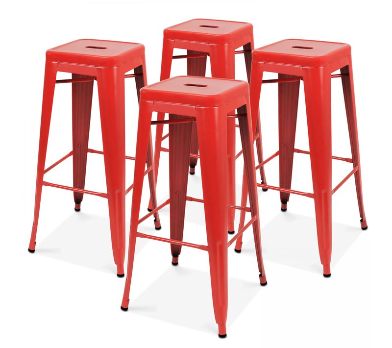 Lot De 4 Tabourets De Bar En Acier Rouge Mat Indus