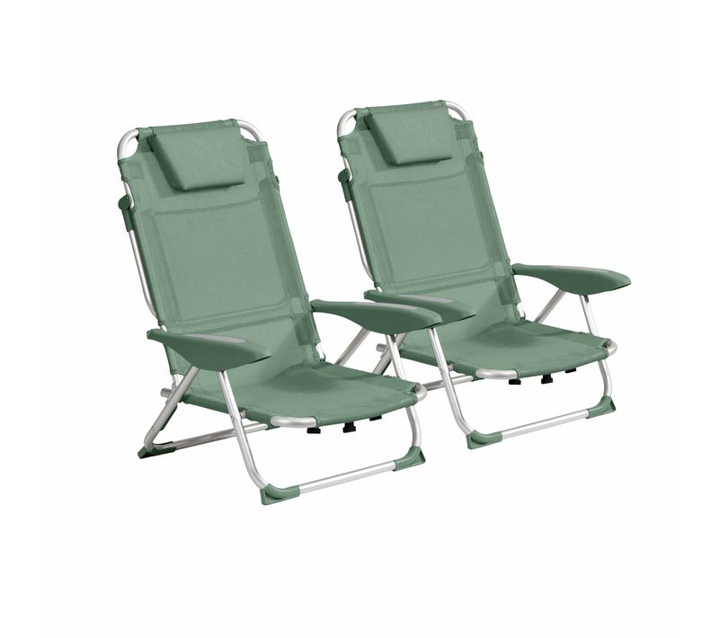 Lot De 2 Fauteuils Clic Clac Des Plages En Polyester Vert Amande Clic Clac Des Plages