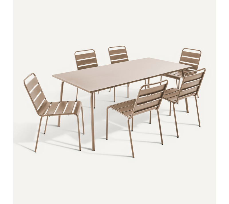 Ensemble Table De Jardin Et 6 Chaises En Métal Taupe Palavas
