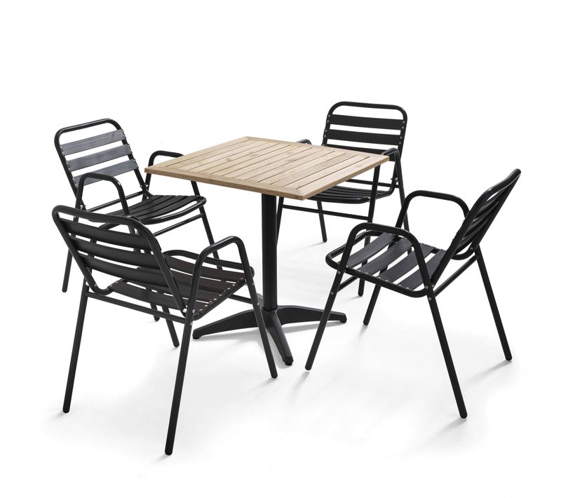 Ensemble De Jardin Table Et 4 Chaises Aluminium Et Bois