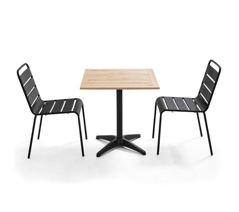 Ensemble Table De Jardin En Bois Et 2 Chaises En Métal Gris Times Square