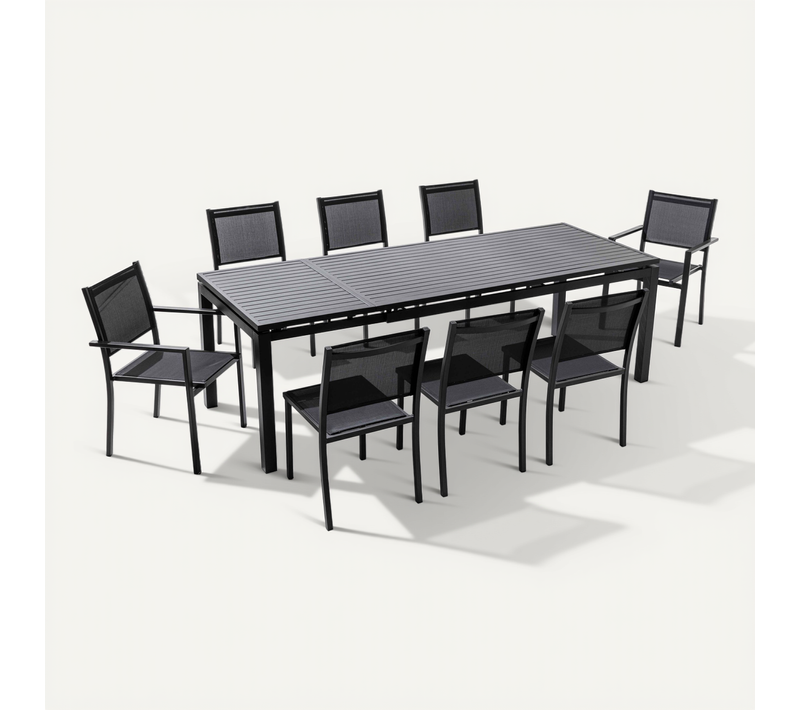Ensemble Table De Jardin Extensible Et 8 Assises En Aluminium Gris