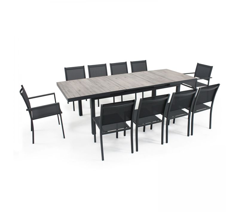 Table Extensible 8 Chaises Et 2 Fauteuils En Aluminium Et Céramique