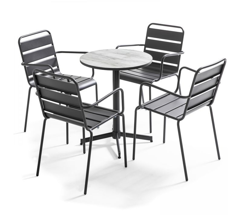 Tivoli - Table De Jardin Ronde 4 Fauteuils Acier Gris