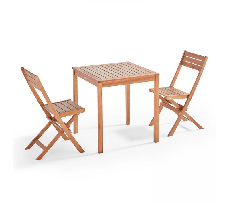 Table Et 2 Chaises Pliantes En Bois D'eucalyptus Sete