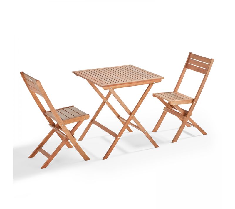 Table Et 2 Chaises Pliante En Bois D'eucalyptus Sete