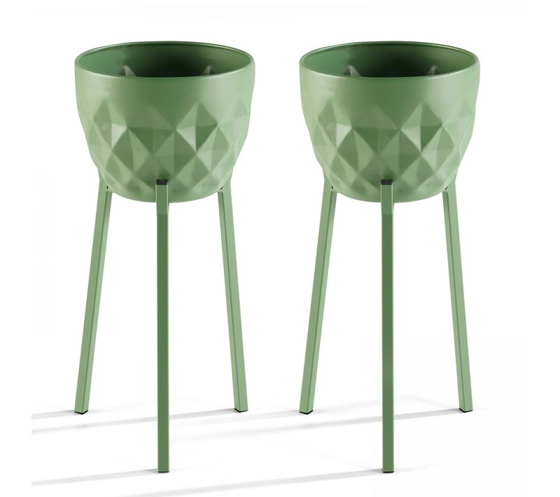Lot De 2 Caches Pots En Métal Vert Cactus Palavas